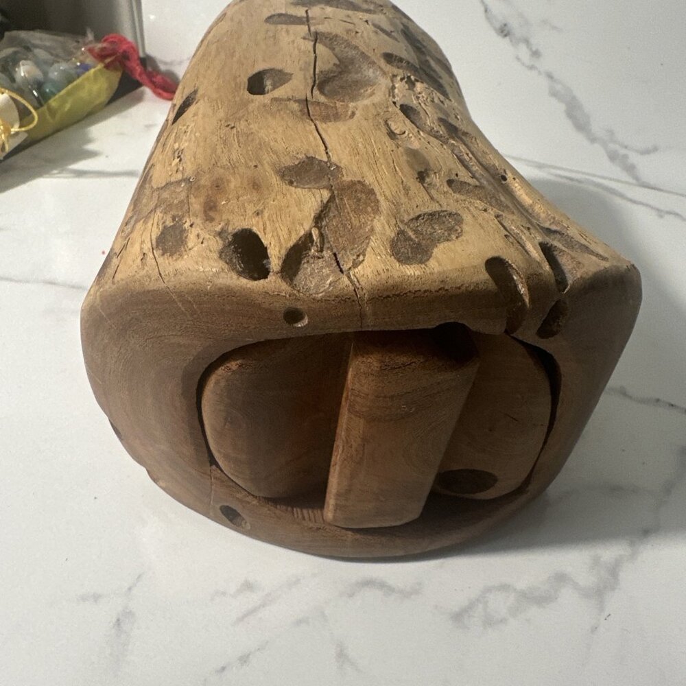 Vintage Wood Carved Log Jewelry Box Drawer Rustic Trinket Cabin Decor 7”X 6”